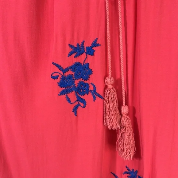 Velzera Coral Red and Blue Embroidered Floral Tunic Sz XXL - Picture 3 of 10